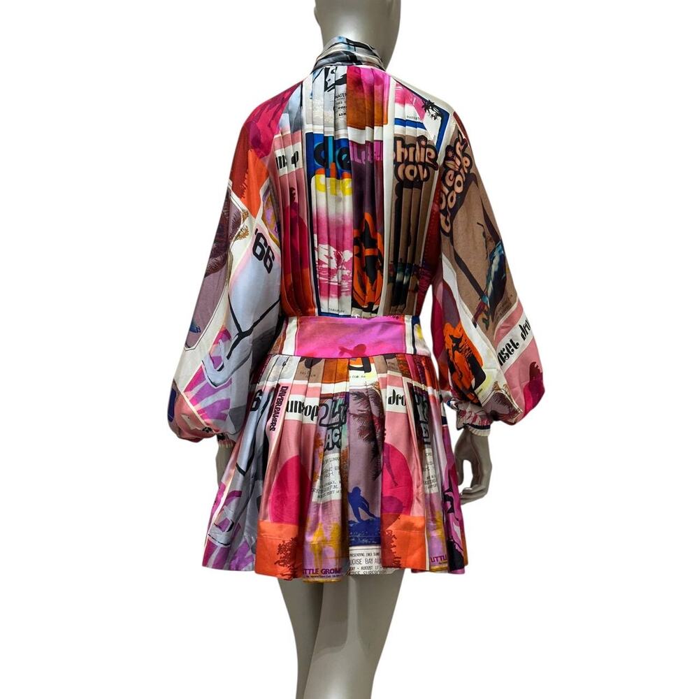 Zimmermann Pink Poster Print Wavelength Mini Dress - Sz 0 - Picture 2 of 6